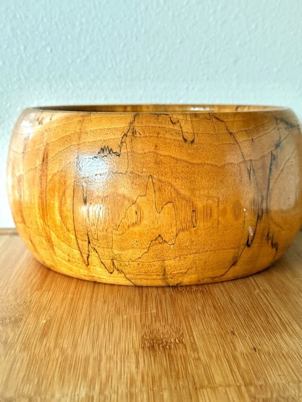 Vintage Mid Century Carved Wood Salad Bowl And Serving Fork And Spoon